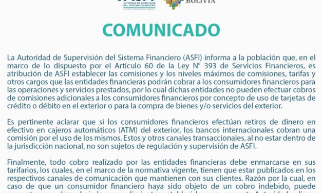 La ASFI Prohíbe Cobros Adicionales por Uso de Tarjetas o Compras en el Exterior