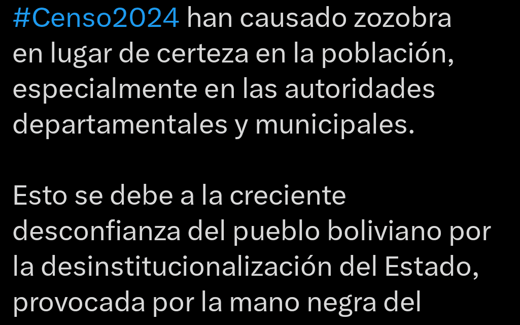 Añez: Los resultados preliminares del Censo 2024 han causado zozobra en lugar de certeza en la población, especialmente en las autoridades departamentales y municipales