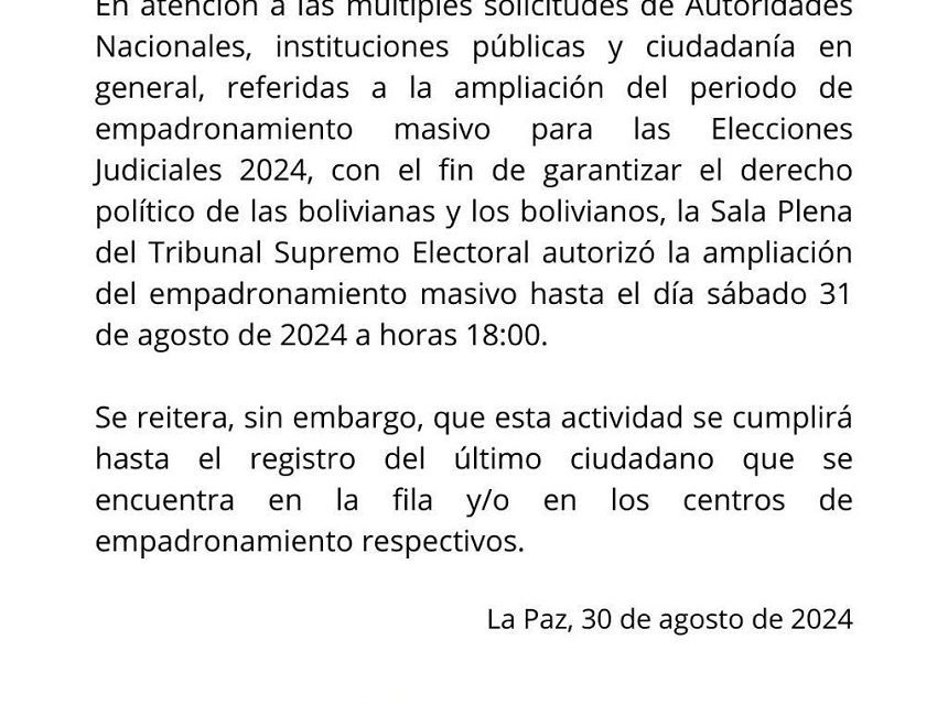 El TSE amplía el empadronamiento hasta este sábado con la orden de inscribir hasta el último de la fila