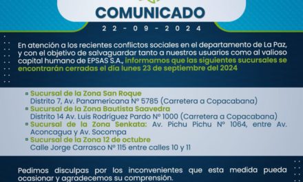 Cuatro sucursales de Epsas en El Alto suspenden atención este lunes por los conflictos