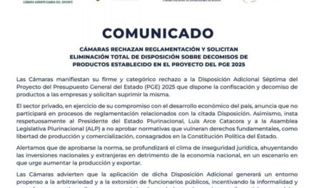 Cámaras empresariales rechazan disposición de confiscación de productos en el PGE 2025