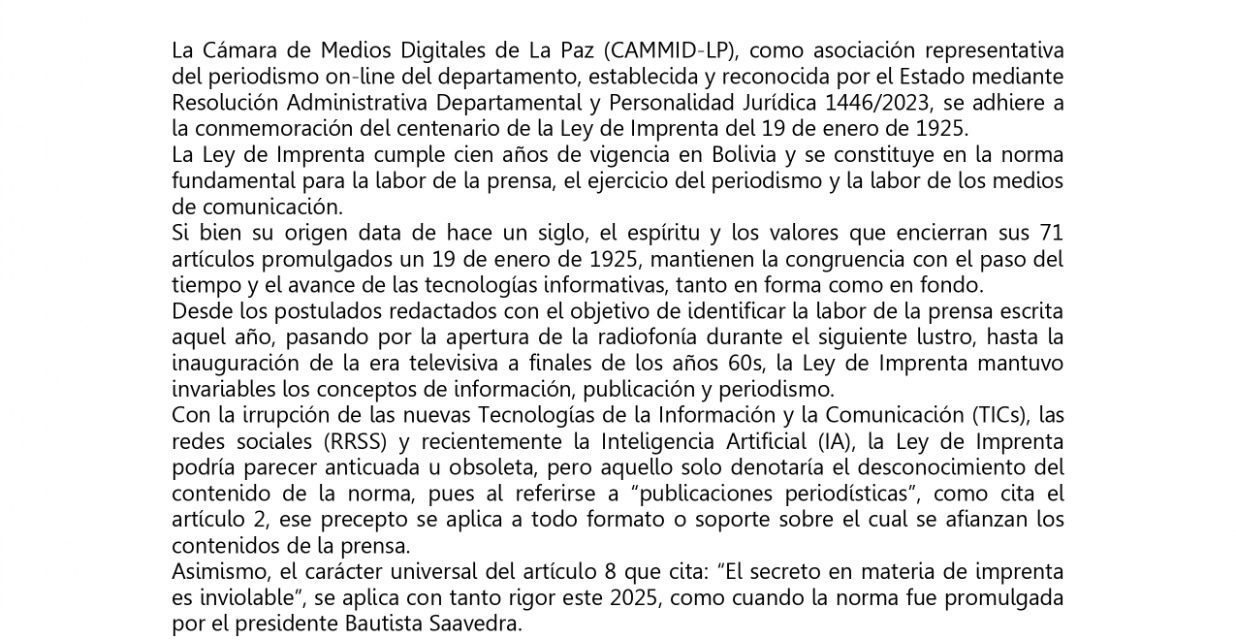 MEDIOS DIGITALES: LA LEY DE IMPRENTA ESTÁ VIGENTE Y TIENE EL RETO DE RESPONDER A LAS EXIGENCIAS DE LA NUEVA ERA DE LA INFORMACIÓN 4.0