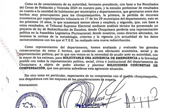 Autoridades de Chuquisaca piden audiencia al presidente por pérdida de escaños