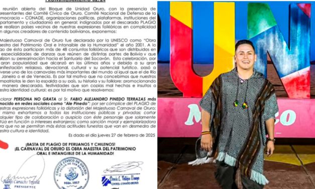 Oruro: Declaran persona no grata al influencer Ale Pinedo por «ser cómplice del plagio»