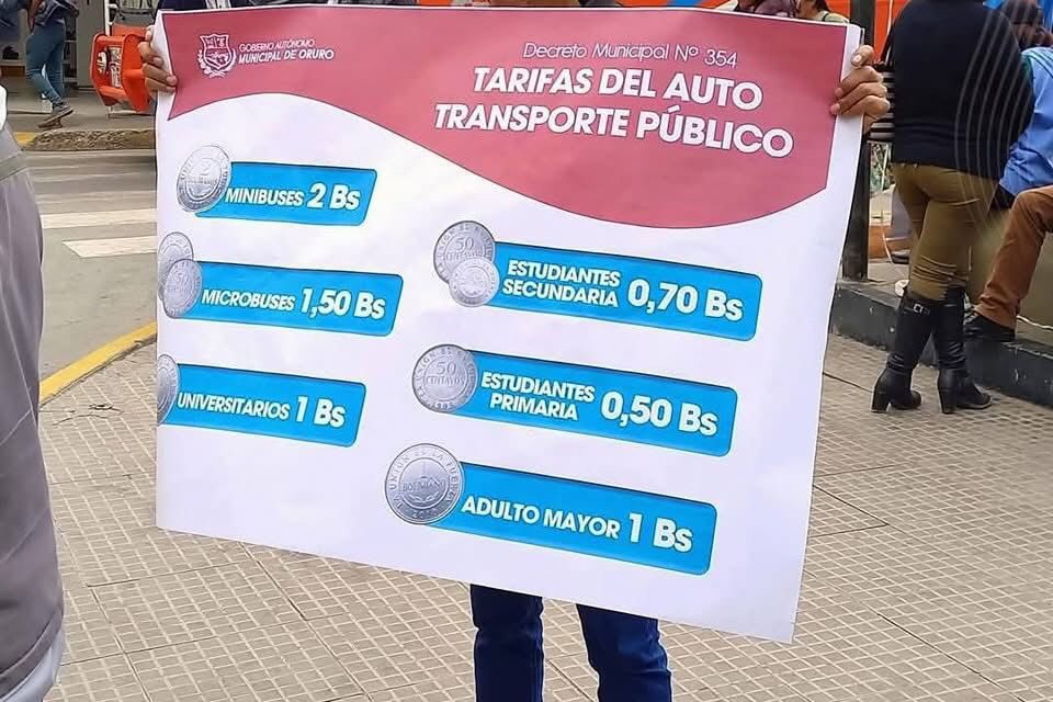 Oruro oficializa nuevas tarifas para el transporte público: Autoridades refuerzan controles para evitar abusos