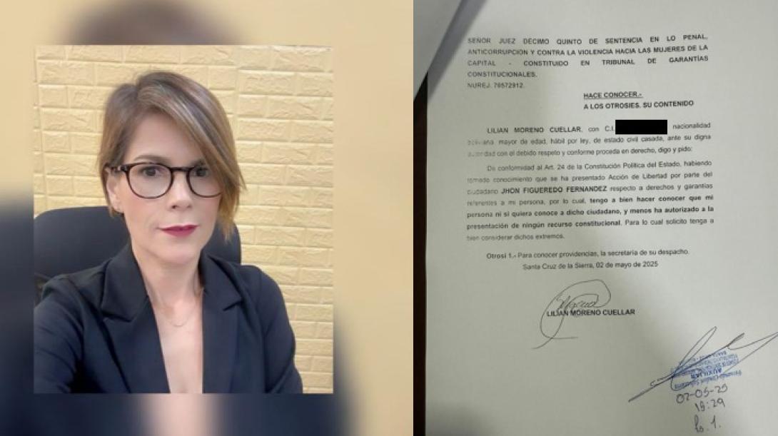La jueza Lilian Moreno rompe el silencio en contacto con EL DEBER: “Esta acción es totalmente malintencionada, porque yo no la he presentado”