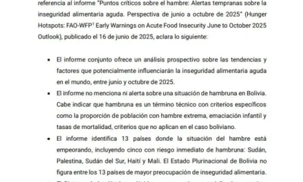 La ONU aclara que su informe “no menciona ni alerta sobre una situación de hambruna en Bolivia”