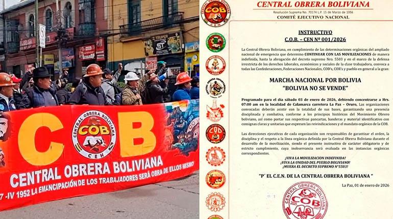 COB convoca la marcha ‘Bolivia No Se Vende’ desde Calamarca el sábado
