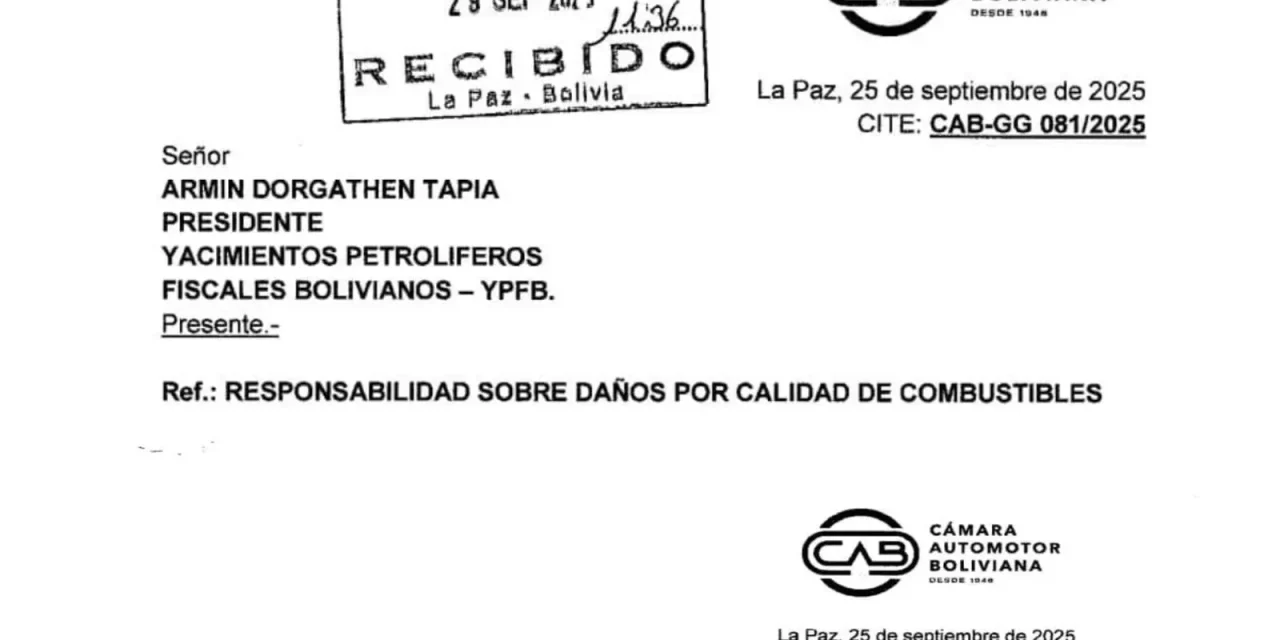 En 2025 YPFB y ANH ya sabían de la mala calidad de la gasolina; CAB alertó