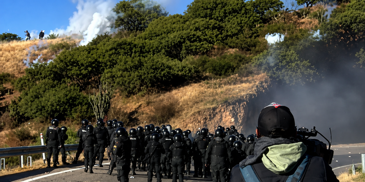 Policías y bloqueadores se enfrentan en Parotani durante operativo de desbloqueo